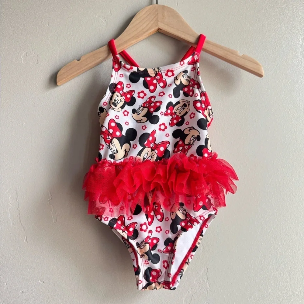 Disney Red and White Minnie Mouse Baby girl Swimsuit size 12 months